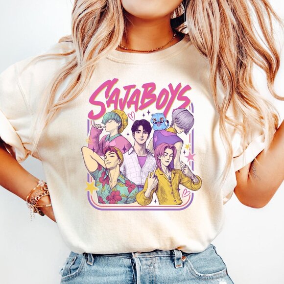 Saja Boys Kpop Demon Hunters T-Shirt, Huntrix Pin Fan Tee, Mira Zoey Shirt 79 - Picture 1 of 5